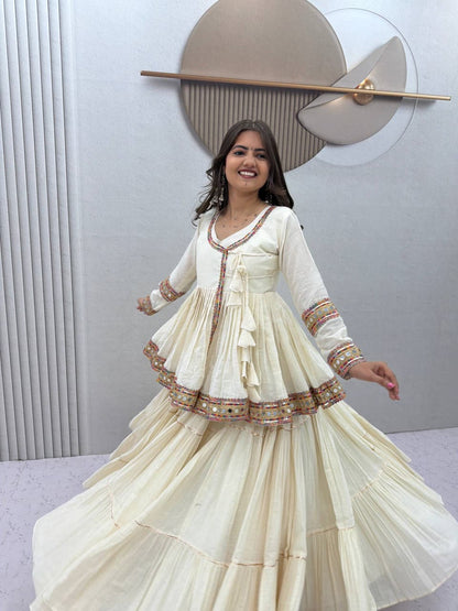 OFF-WHITE PURE COTTON KEDIYA STYLE NAVRATRI LEHENGA
