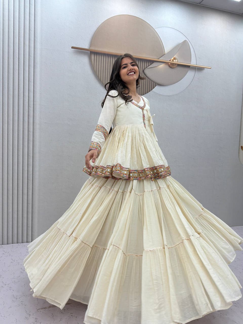OFF-WHITE PURE COTTON KEDIYA STYLE NAVRATRI LEHENGA