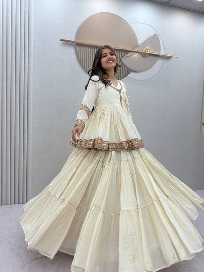 OFF-WHITE PURE COTTON KEDIYA STYLE NAVRATRI LEHENGA
