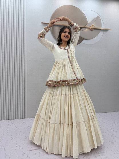 OFF-WHITE PURE COTTON KEDIYA STYLE NAVRATRI LEHENGA