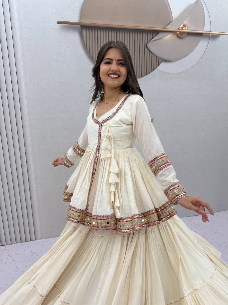 OFF-WHITE PURE COTTON KEDIYA STYLE NAVRATRI LEHENGA