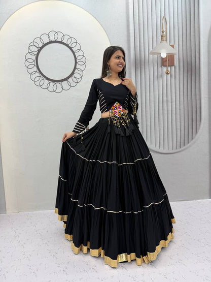 BLACK COTTON GAMTHI PATCH WORK NAVRATRI LEHENGA