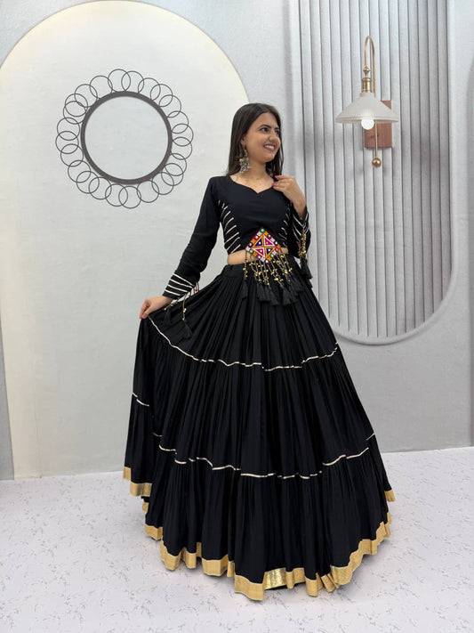 BLACK COTTON GAMTHI PATCH WORK NAVRATRI LEHENGA