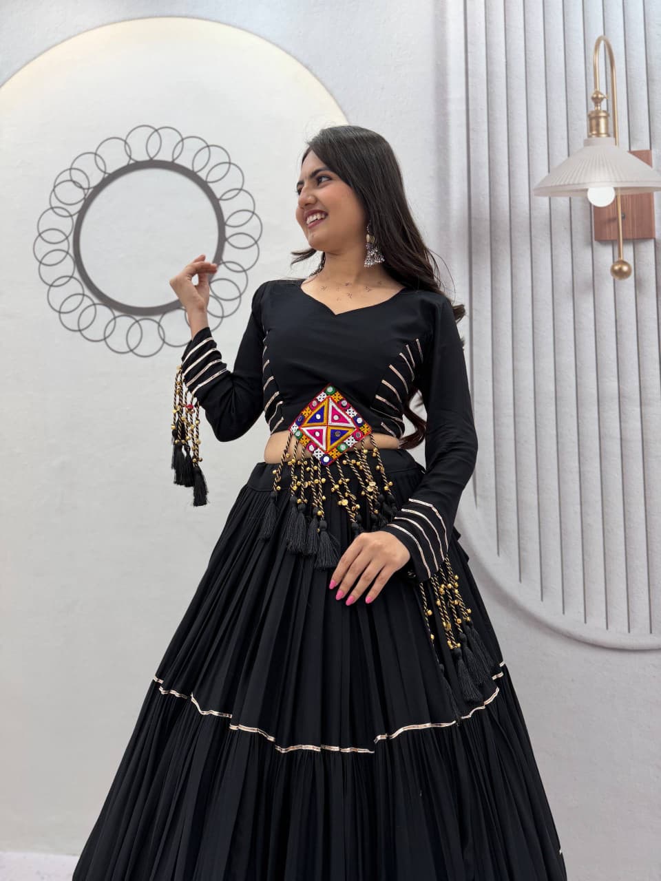 BLACK COTTON GAMTHI PATCH WORK NAVRATRI LEHENGA