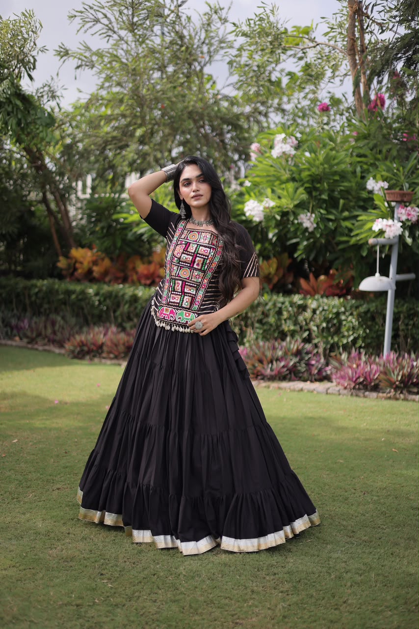 KORA COTTON LEHENGA CHOLI WITH EMBROIDERD BODICE