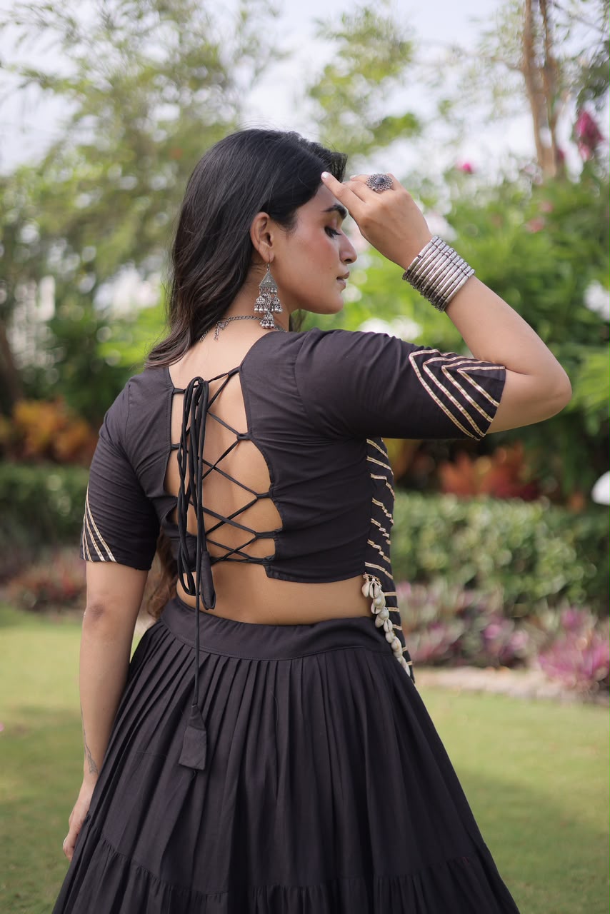 KORA COTTON LEHENGA CHOLI WITH EMBROIDERD BODICE
