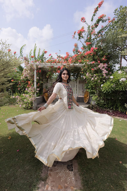 KORA COTTON LEHENGA CHOLI WITH EMBROIDERD BODICE