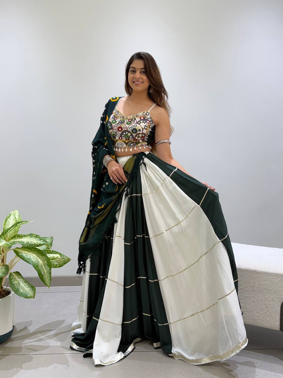 RAYON REAL MIRROR EMBROIDERY KALI PLEATED NAVRATRI LEHENGA