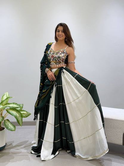 RAYON REAL MIRROR EMBROIDERY KALI PLEATED NAVRATRI LEHENGA