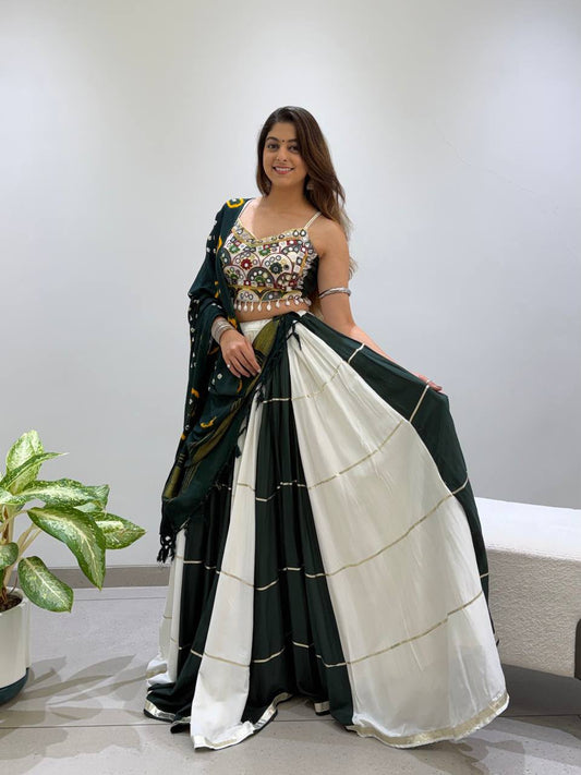 RAYON REAL MIRROR EMBROIDERY KALI PLEATED NAVRATRI LEHENGA