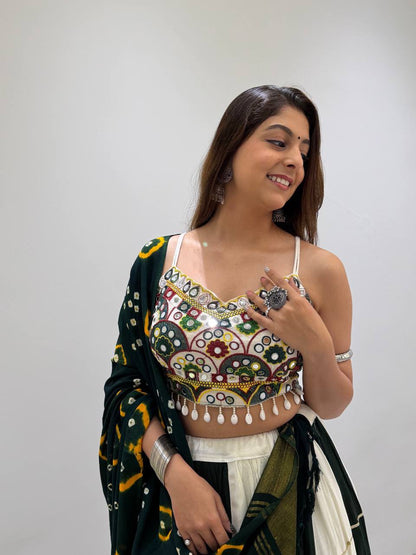 RAYON REAL MIRROR EMBROIDERY KALI PLEATED NAVRATRI LEHENGA