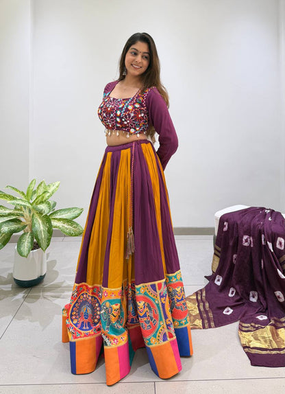 WINE & YELLOW MIRROR WORK NAVRATRI CHANIYA CHOLI