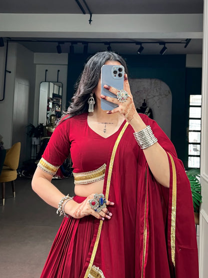 MAROON RAYON NAVRATRI LEHENGA WITH GOTA PATTI LACE