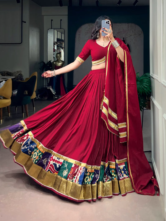 MAROON RAYON NAVRATRI LEHENGA WITH GOTA PATTI LACE