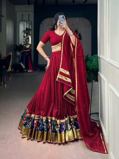 MAROON RAYON NAVRATRI LEHENGA WITH GOTA PATTI LACE