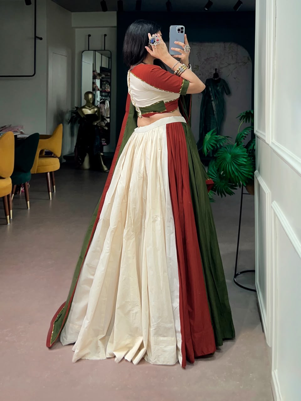 NAVRATRI PURE COTTON GAMTHI WORK LEHENGA SET