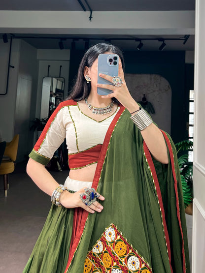 NAVRATRI PURE COTTON GAMTHI WORK LEHENGA SET