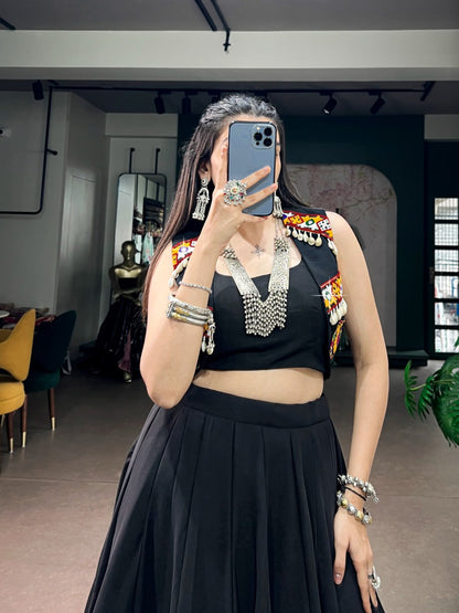 BLACK MULTI PANEL LEHENGA CHOLI WITH EMBROIDERED JACKET