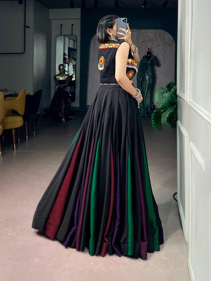 BLACK MULTI PANEL LEHENGA CHOLI WITH EMBROIDERED JACKET