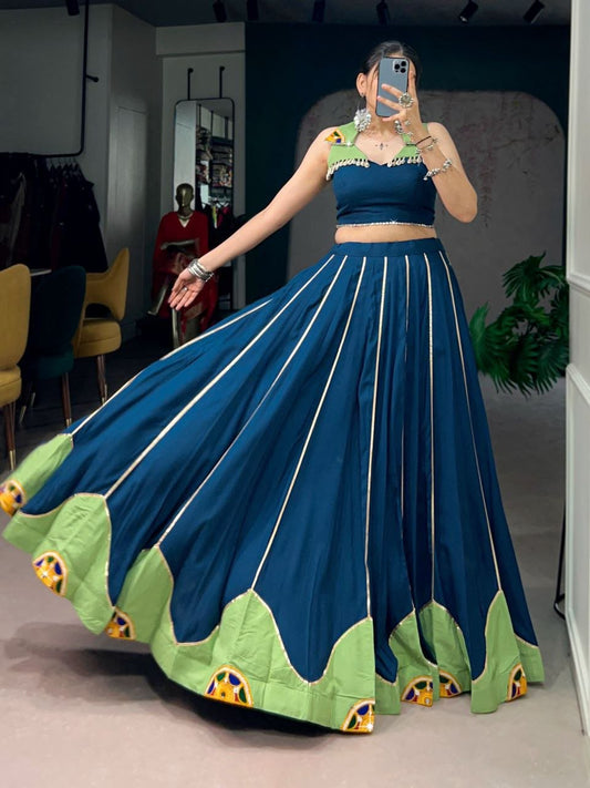 TEAL BLUE - NAVRATRI LEHENGA WITH GAMTHI WORK