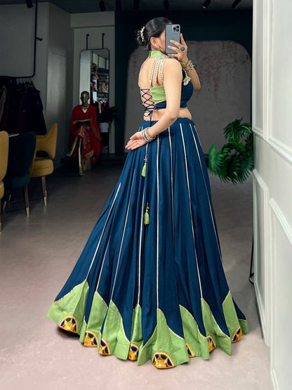 TEAL BLUE - NAVRATRI LEHENGA WITH GAMTHI WORK