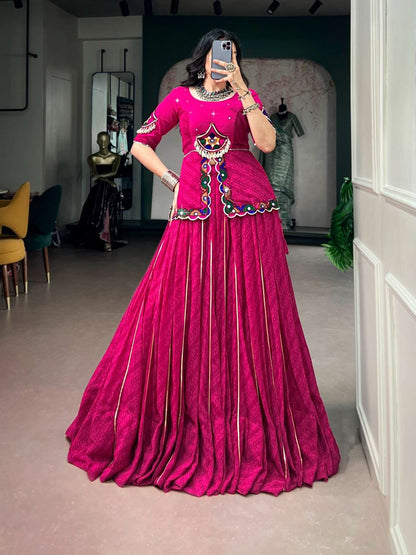 PINK GEORGETTE PRINTED WITH GOTA PATTI LACE LEHENGA CHOLI