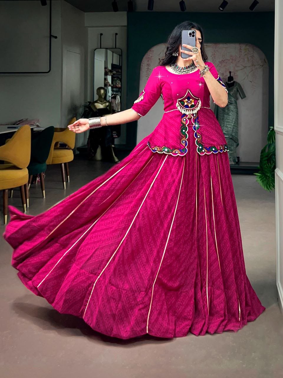 PINK GEORGETTE PRINTED WITH GOTA PATTI LACE LEHENGA CHOLI