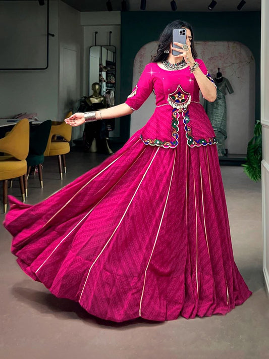 PINK GEORGETTE PRINTED WITH GOTA PATTI LACE LEHENGA CHOLI