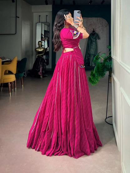 PINK GEORGETTE PRINTED WITH GOTA PATTI LACE LEHENGA CHOLI