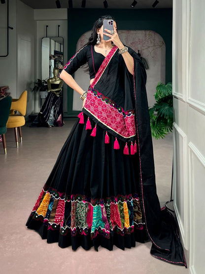 BLACK KHADI COTTON NAVRATRI LEHENGA CHOLI