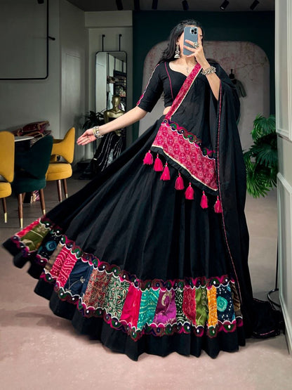 BLACK KHADI COTTON NAVRATRI LEHENGA CHOLI