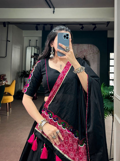 BLACK KHADI COTTON NAVRATRI LEHENGA CHOLI