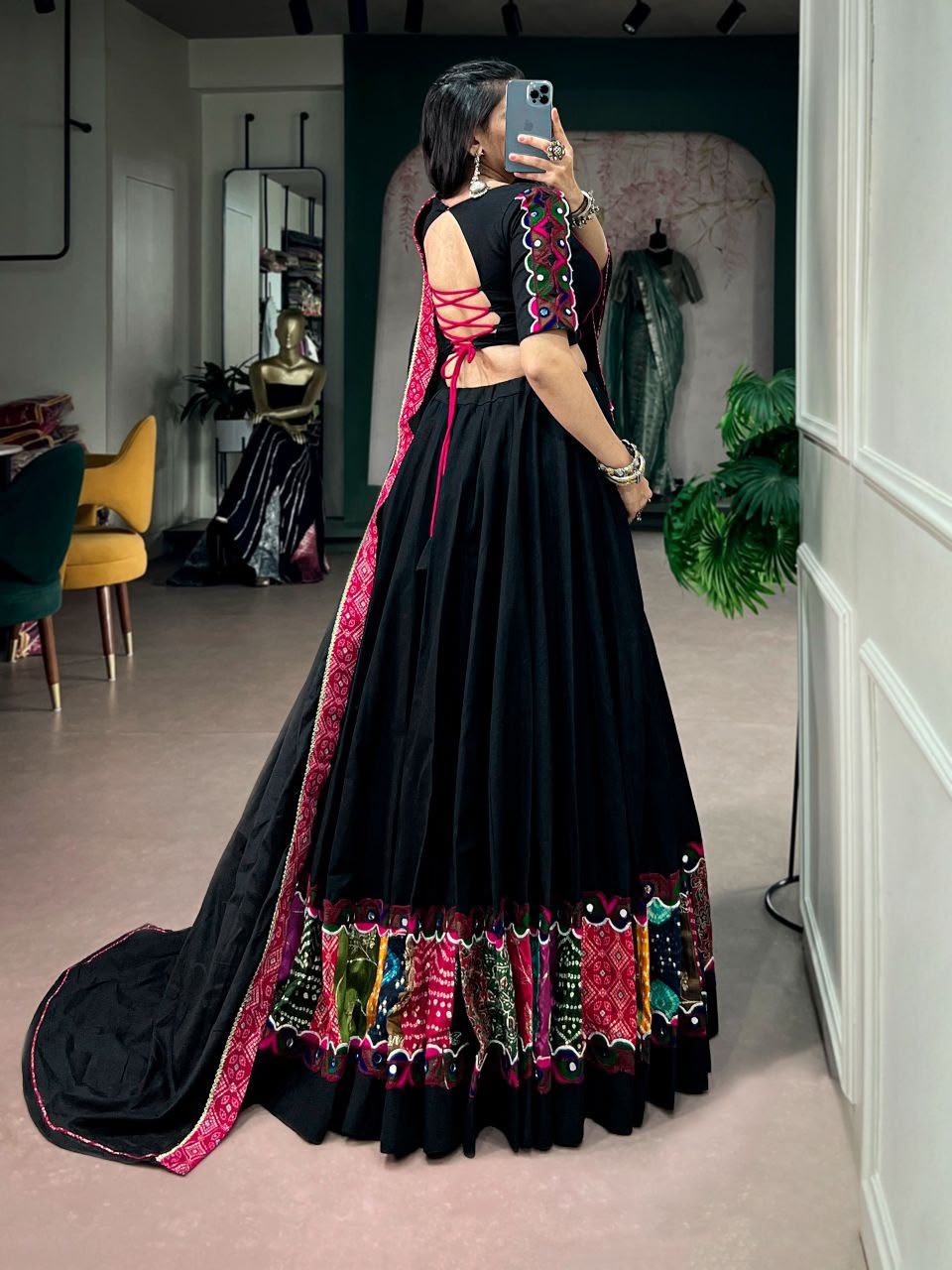 BLACK KHADI COTTON NAVRATRI LEHENGA CHOLI