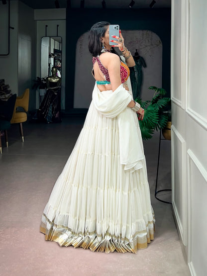 WHITE RAYON BANDHANI PRINT NAVRATRI LEHENGA
