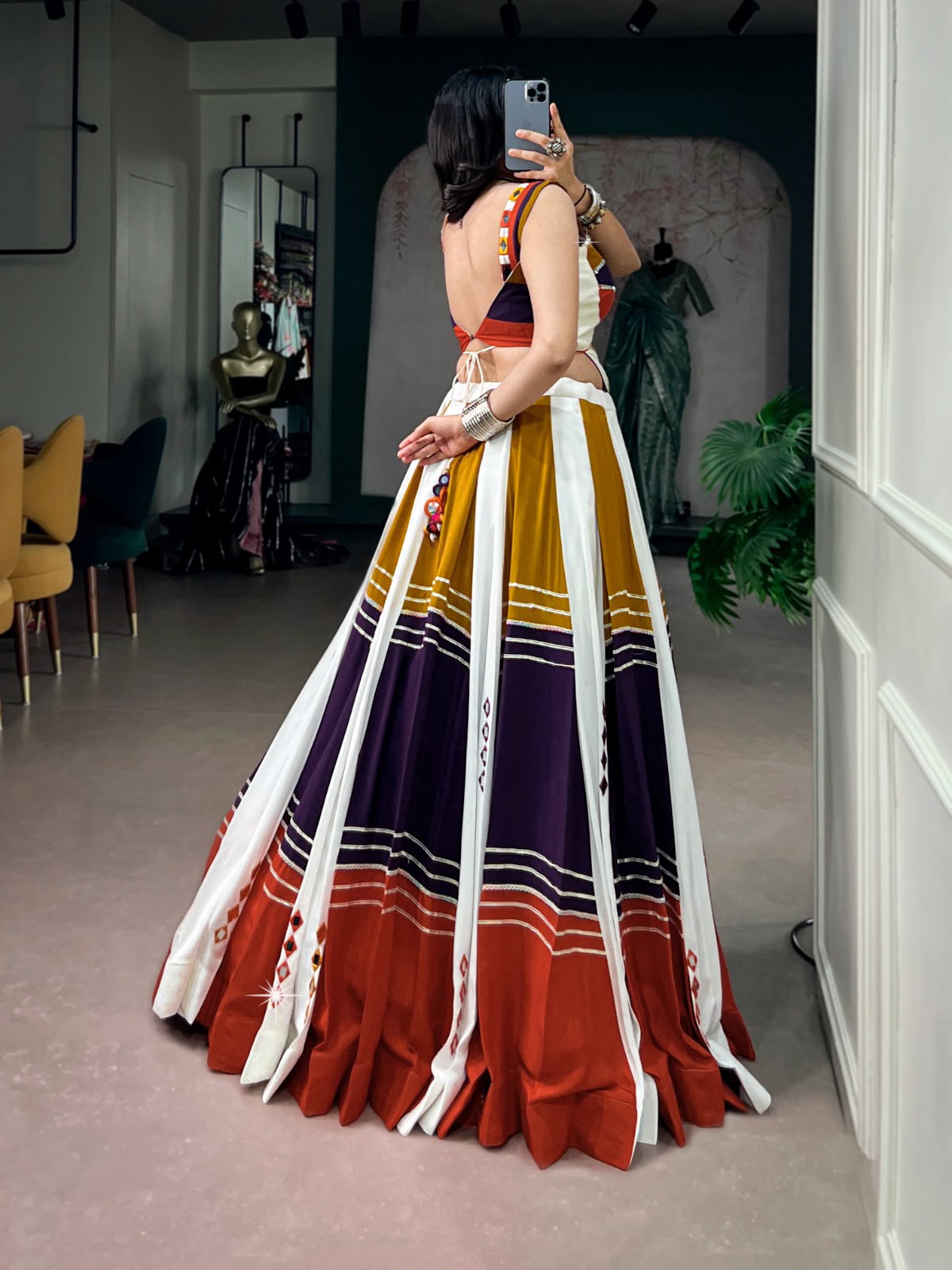 MULTI PURE COTTON PLAIN WITH GAMTHI WORK NAVRATRI LEHENGA