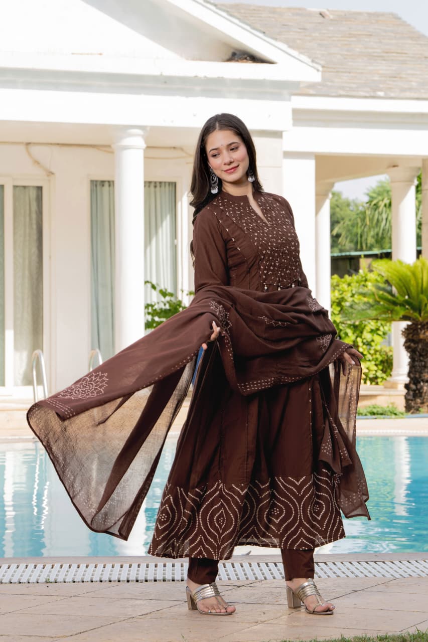 IN.COTTOM - COTTON BANDHANI REAL MIRROR WORK KURTA SET