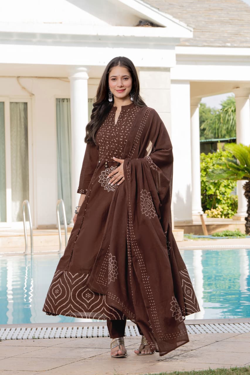 IN.COTTOM - COTTON BANDHANI REAL MIRROR WORK KURTA SET