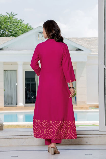 IN.COTTOM - COTTON BANDHANI REAL MIRROR WORK KURTA SET