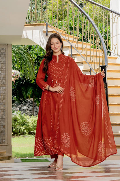 IN.COTTOM - COTTON BANDHANI REAL MIRROR WORK KURTA SET