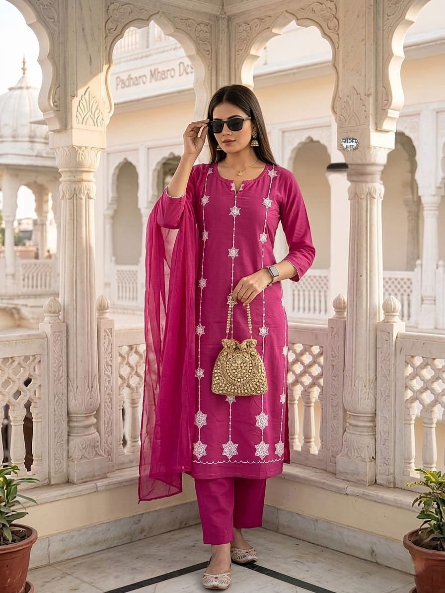 RANI PINK EMBROIDERY WORK KURTA SET