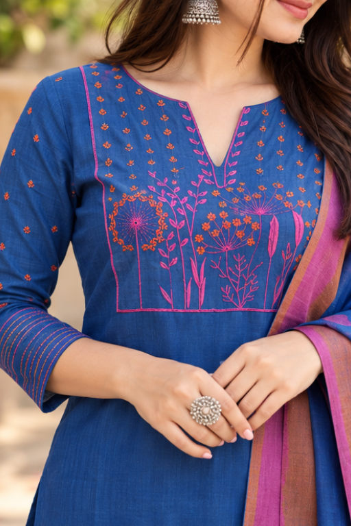 BLUE - KHADI COTTON KURTA SET