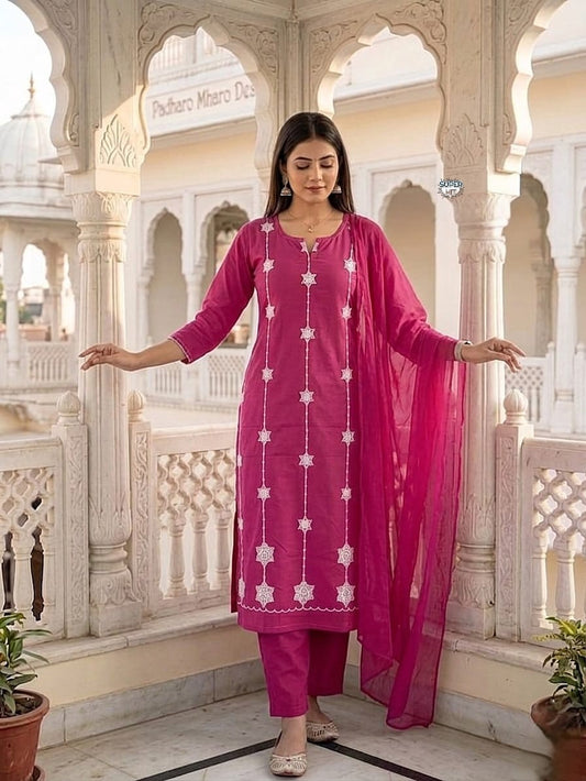 RANI PINK EMBROIDERY WORK KURTA SET