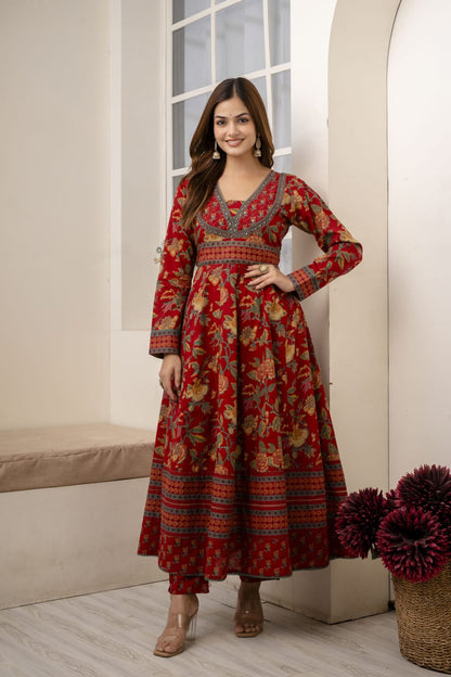 REDISH FLORISH DRESS IN COTTON - SET OF 3 - RED