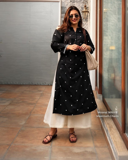 BLACK EMBROIDERED KURTA PLAZZO SET