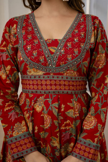 REDISH FLORISH DRESS IN COTTON - SET OF 3 - RED