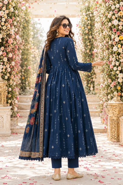 WOMEN'S SILK FLORAL PRINTED ANARKALI SET