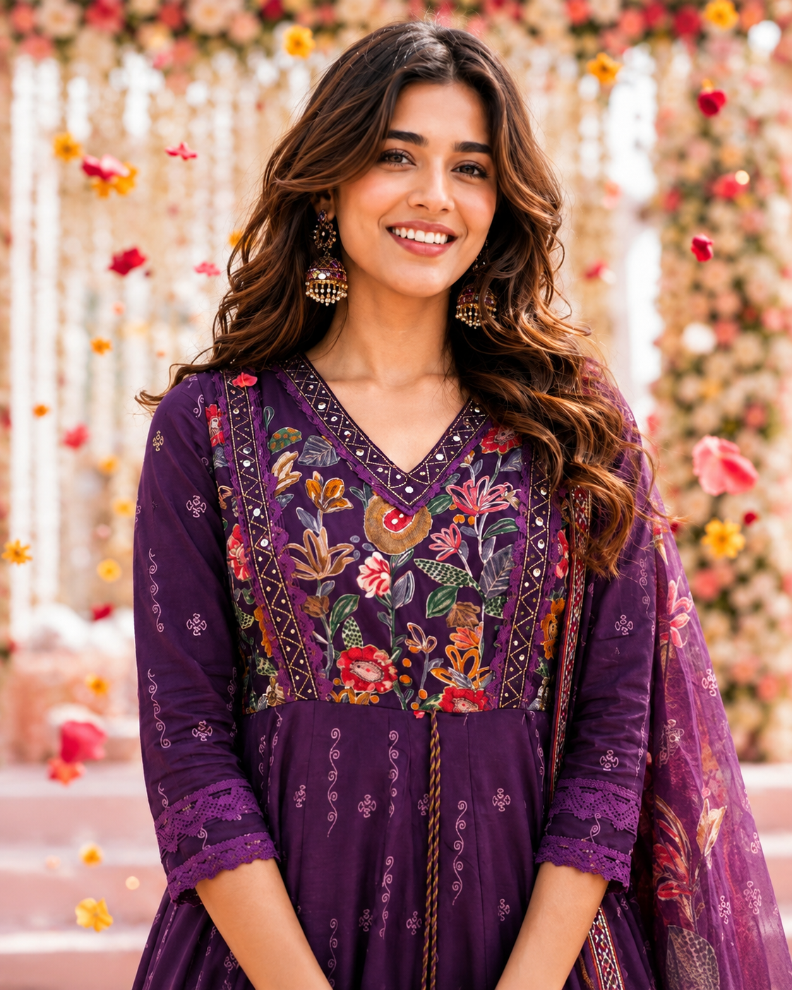 WOMEN'S SILK FLORAL PRINTED ANARKALI SET