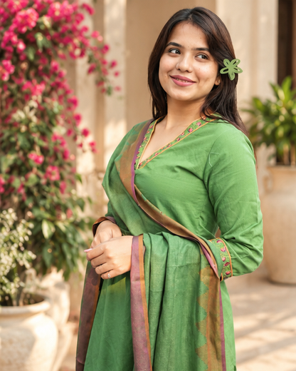 NUTAAN OLIVE GRACE KURTA SUIT SET