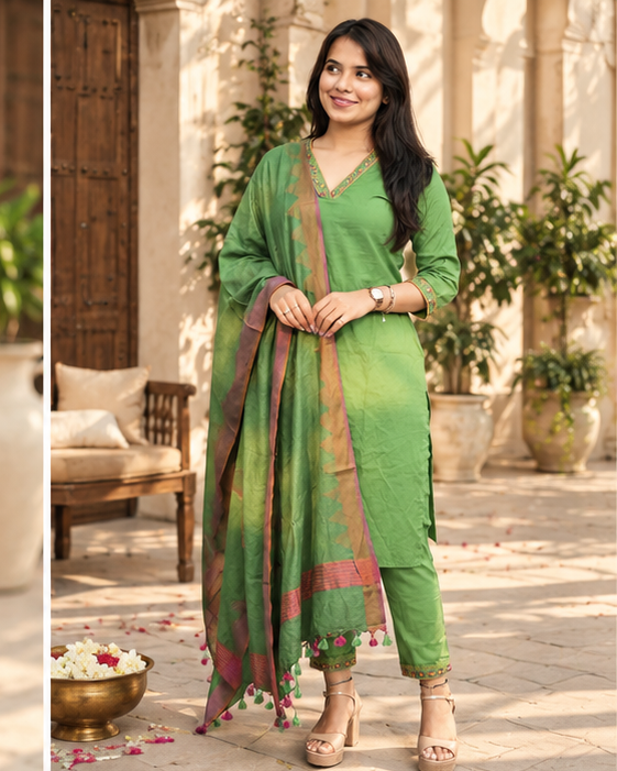 NUTAAN OLIVE GRACE KURTA SUIT SET