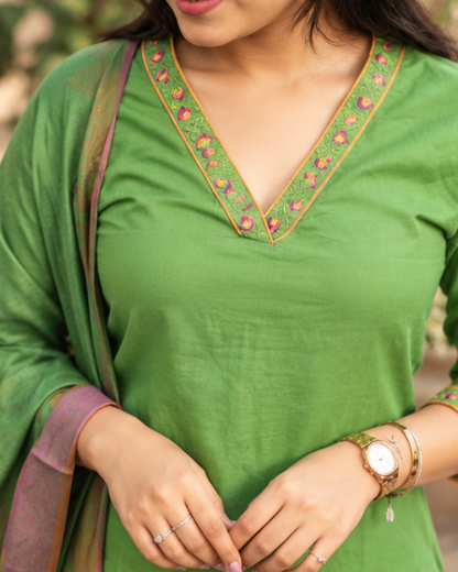 NUTAAN OLIVE GRACE KURTA SUIT SET